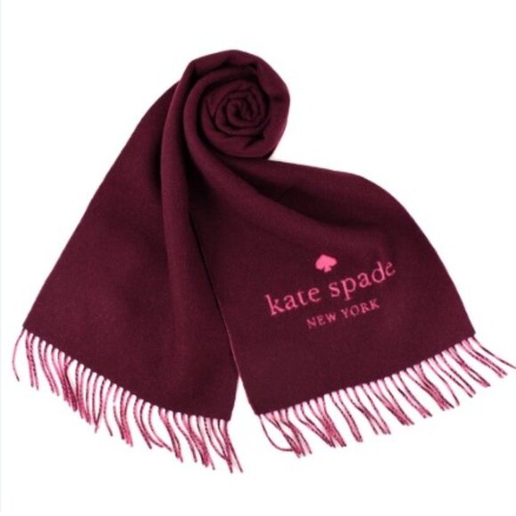 Kate Spade Wool Cashmere Logo Oblong Scarf in Midnight Wine - Picture 1 of 3